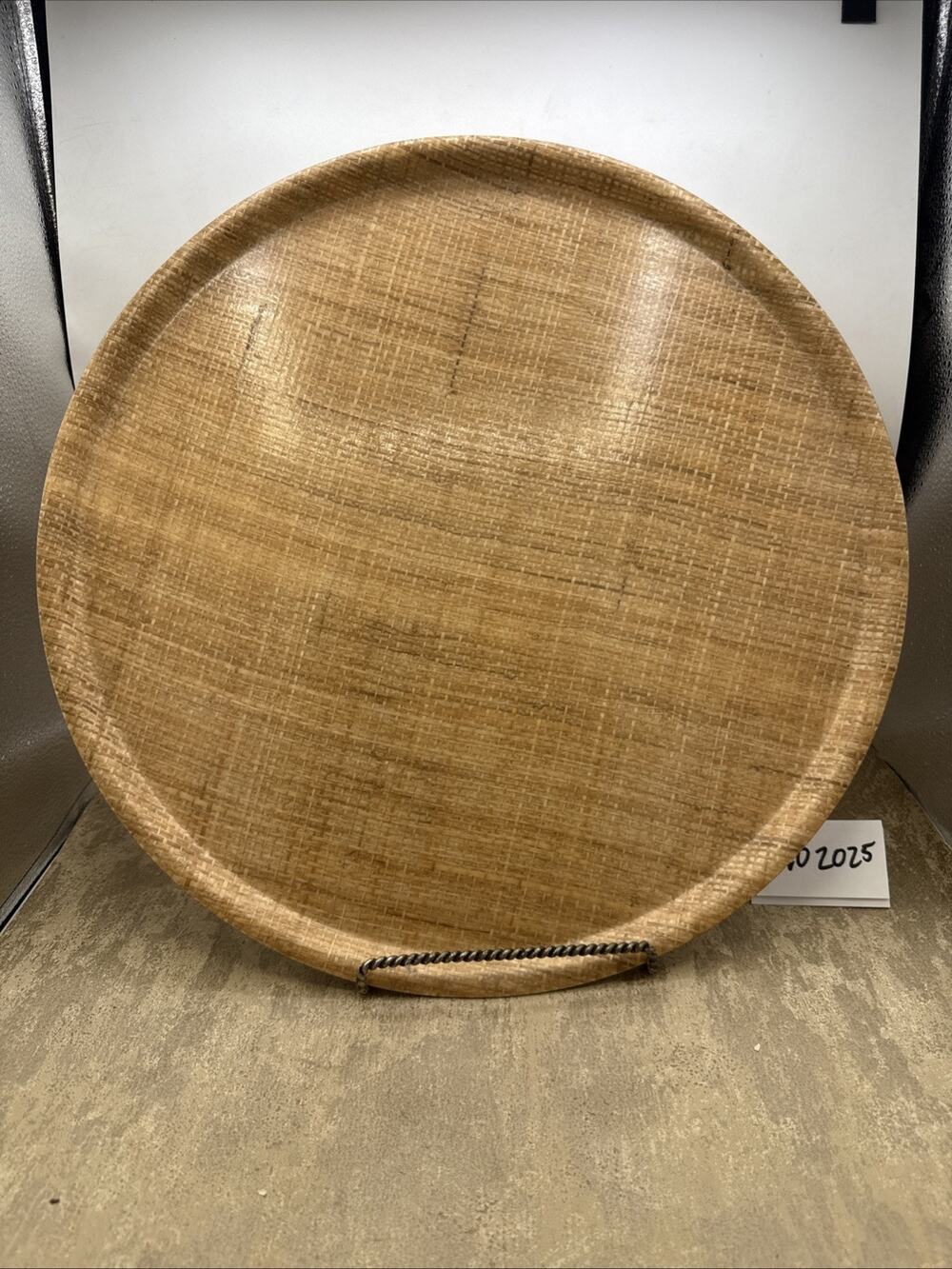 Vintage 1960’s Raffia Ware 17 " Round Burlap Woven Lg Serving Tray Platter MCM